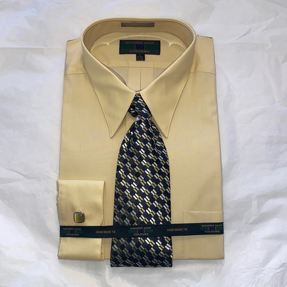 New Tan Alexander Julian Long Sleeve Dress Shirt and Tie